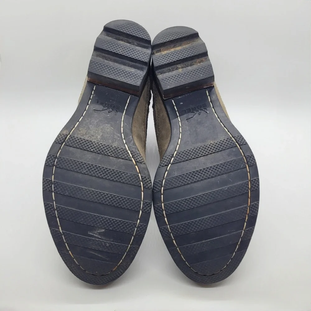Sorel Phoenix Moto Ankle Boots Quarry Grey Leather Suede Buckle NL3080-245 7.5